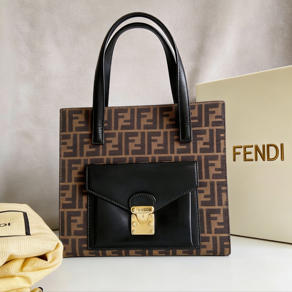 Fendi Vintage Zucca Flip Lock Tote